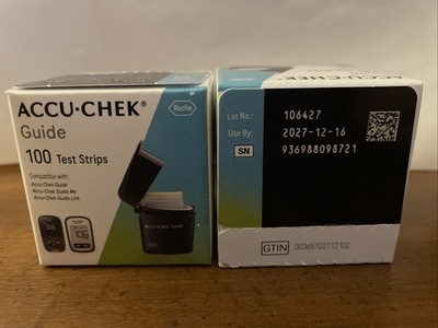 Lot of 2 100 Accu-Chek Guide Blood Glucose Test Strips (200 Total) Exp 12/27 New