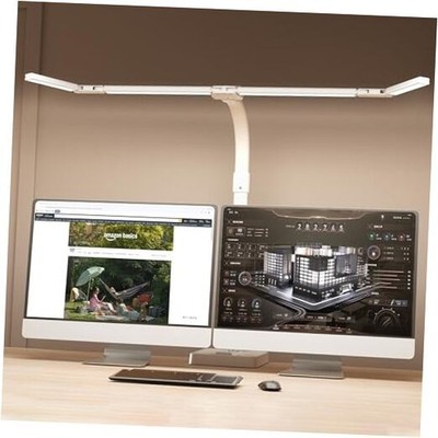 LED Desk Lamp for Home Office - 24W Bright Double Head Desk Light All White