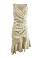 Adrianna Papell Women's Matelasse Short Flounce Dress (6, Ivory)