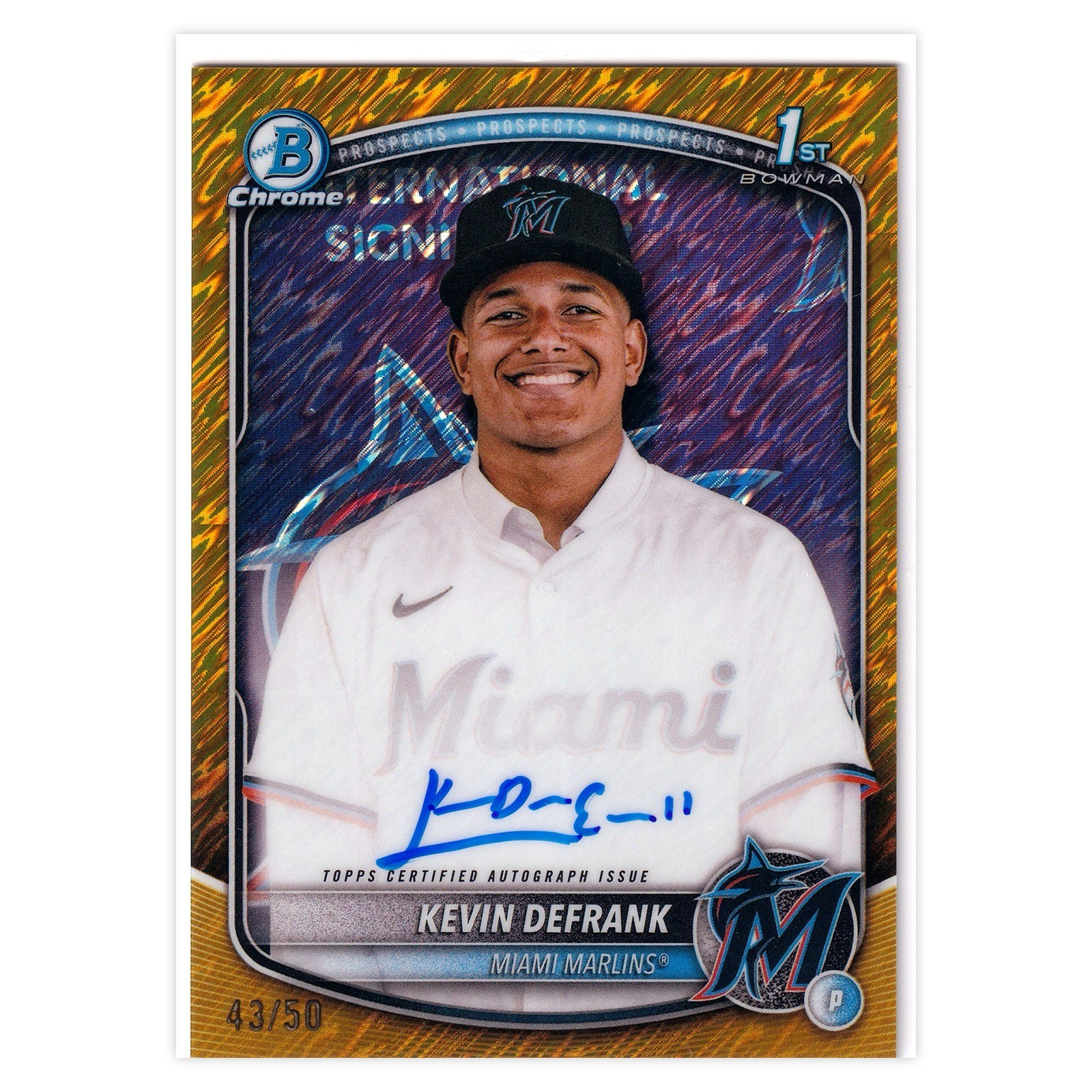 2025 Bowman Chrome Kevin Defrank 1st Gold Shimmer On Card Auto /50 Marlins