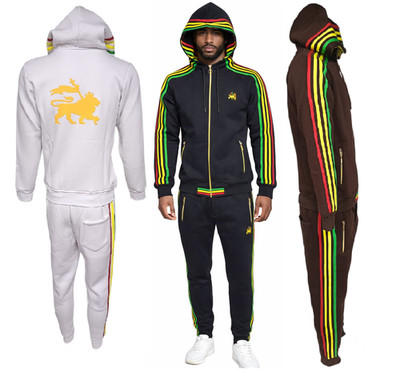 Men Lion Emblem Tracksuit Full Zip Rasta Hooded Designer Streetwear Set Gym Wear