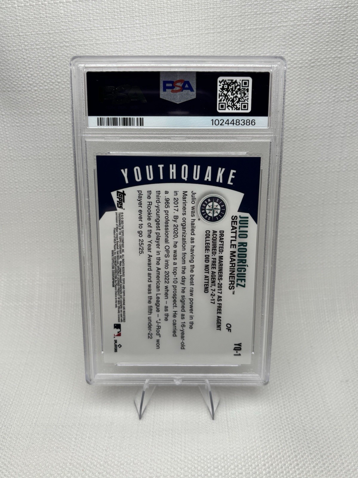 JULIO RODRIGUEZ PSA 10 2023 TOPPS CHROME #YQ-1 YOUTHQUAKE GOLD REFRACTOR 2/50 view 3