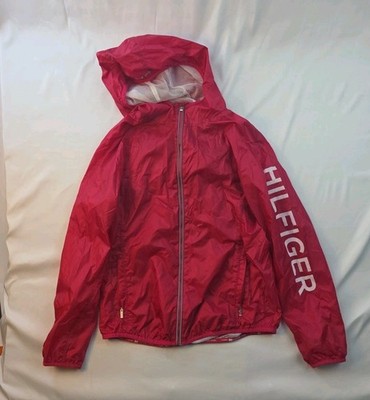 Tommy Hilfiger Sport Windbreaker Mens Medium Red Hooded Super Light Jacket