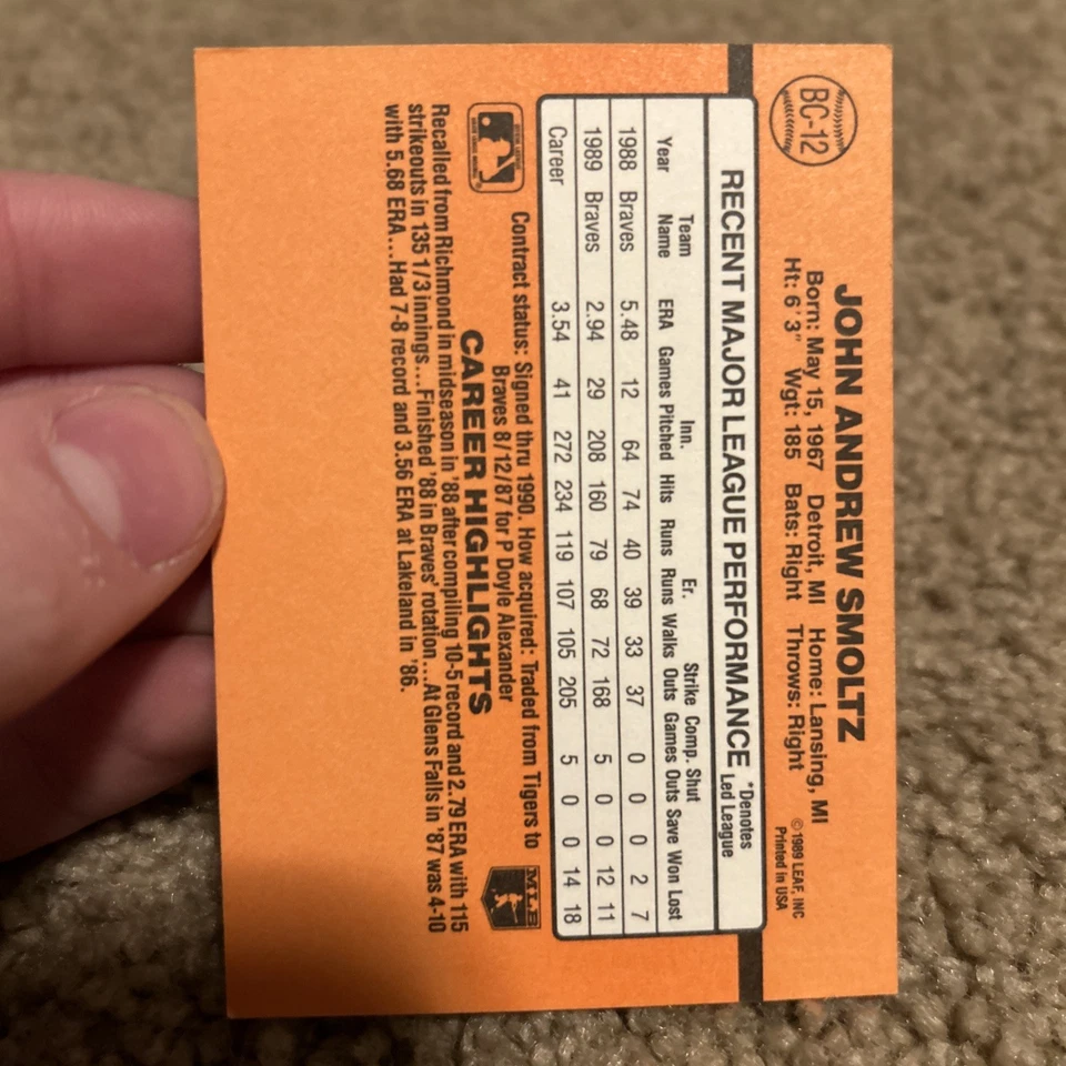 90 Donruss 双错误 Mvp Tom Glavine,John Smoltz BC-12 Tom Glavine 图为  — 第 2/4 张图片