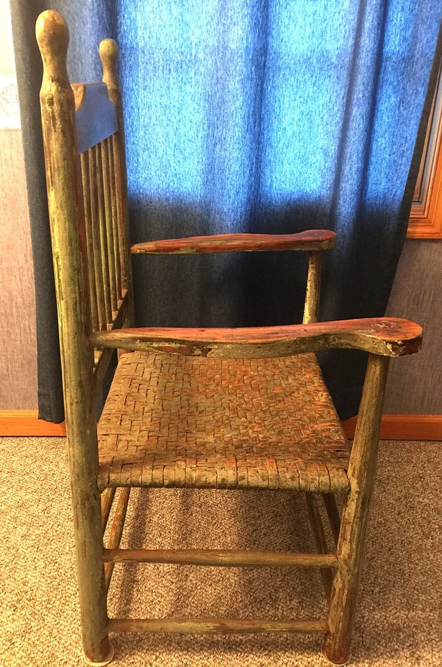 GRAN SILLÓN - PRINCIPIOS DEL SIGLO XVIII - PINTURA VERDE ORIGINAL - NUEVA INGLATERRA/O/QUEBEC Foto 2 de 4