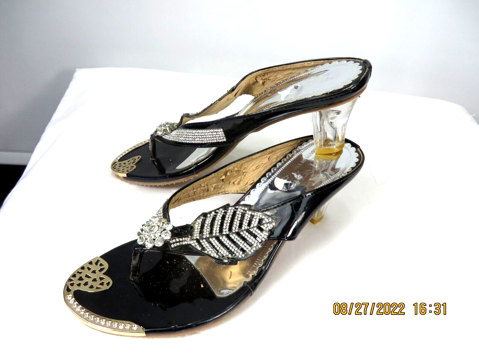 PANTOFOLA D’ORO TH Taiwan TG 42 2 5 IN tacco trasparente nero argento rame ciabatte zoccoli sandali