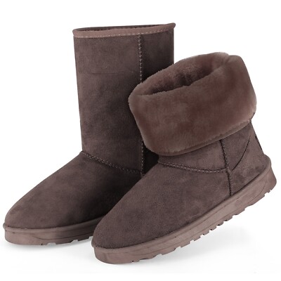 Winter Snow Boots Women's Faux Fur Suede Mid-Calf Boot Warm Fashion 5-10 US Size