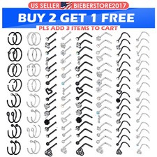 2-32Pcs Nose Ring Surgical Steel Screw L Bend Bone Stud Earring Piercing Kit 20G