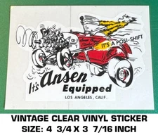 ANSEN EQUIPPED - VINTAGE 90's CLEAR VINYL DECAL STICKER - DRAG RACING - CALIF