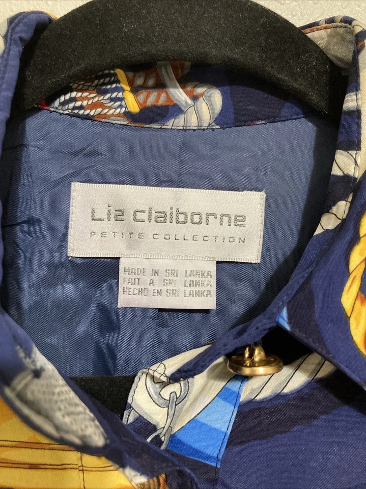 1980S Liz Claiborne морской укороченный моряк Bomber куртка ветровка размер 4P - Изображение 2 из 4