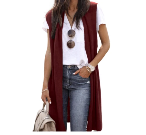 Women's Casual Sleeveless Open Front Tunic Vest Long Cardigan Tops Waistcoat New - Picture 11 of 30
