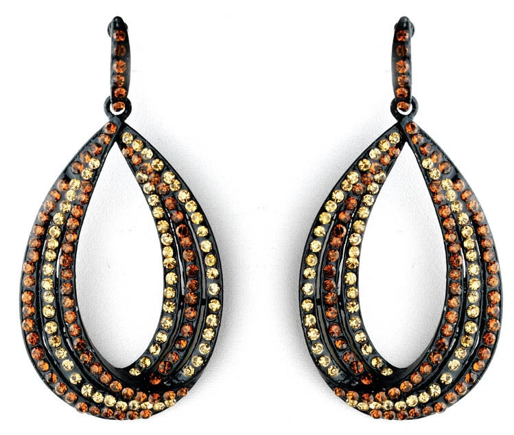 Pendientes Topacio/Marrón/Negro Forma Pera Lágrima Gota Estrás Bisutería ~ NUEVO Foto 4 de 4