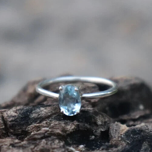 Anello Gemma Argento Sterling BluTopazio Naturale 92,5% Gioielli Preziosi - Foto 2 di 7