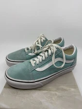 VANS Old Skool Mint Green Blue Leather Skate Shoe Women's 8 Men's 6.5 Retro