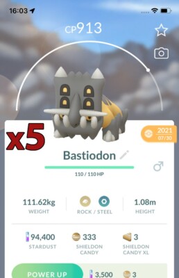 5x Bastiodon Pokemon Bundle !! Good Chance of Lucky and Good IVs !! Go