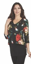 Frank Lyman Size 14 Black Red Floral Double Layer Blouse Top BA2