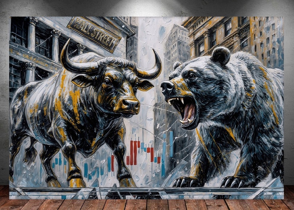 LEINWAND BILDER XXL ABSTRAKT BULLE STIER BÄR BÖRSE WALL STREET WAND POSTER P993