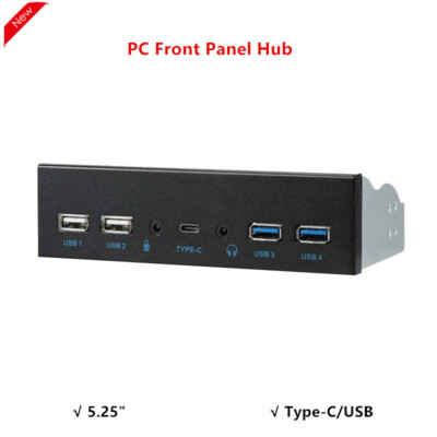 5.25'' Optical Drive PC Front Panel Hub Supports Type-C USB3.0 USB2.0 Mic Input