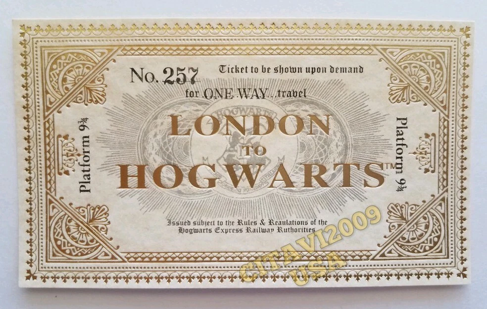 HARRY POTTER LONDON TO HOGWARTS TRAIN TICKET PLATFORM 9 3 4