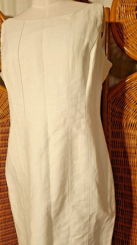 Armani ivory midi dress size 46. bust 40". sleeveless. boat neck.back zip. vent - Picture 3 of 7