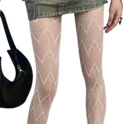 Women Geometric Fishnet Mesh Tights Vintage Water Ripple Pantyhose Stockings