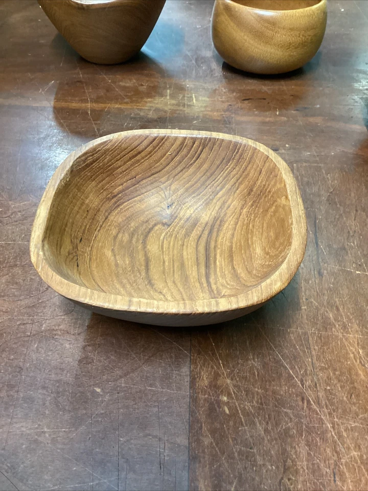 Set Of 4 Teak Wood Salad Or Soup Bowls  - Imagem 2 de 4