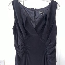 Adrianna Papell Dress Size 10 Black Knee Length Sheath Ruched Wrap Back Zip LBD