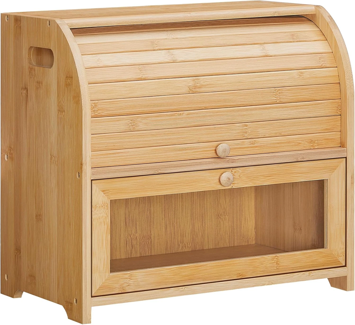 HOOBRO Bread Box, Bamboo Bread Box for Kitchen Countertop, 2 Tier Roll-Top Bread