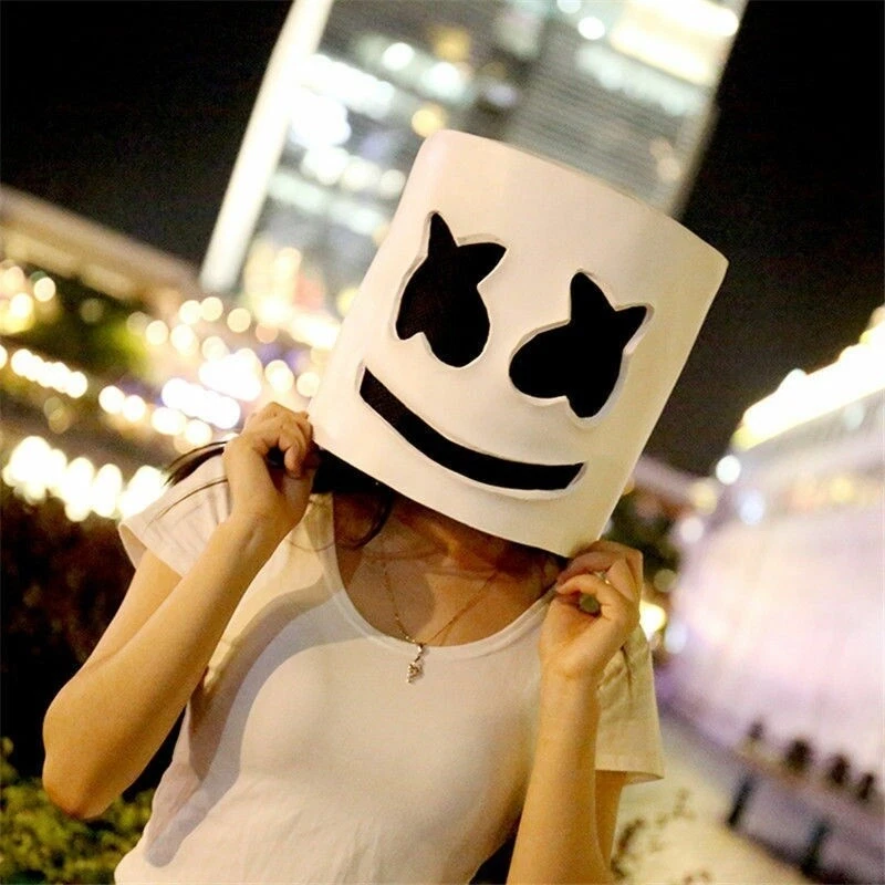 Capacete Marshmello música festa fantasia DJ máscara rosto Halloween cosplay cabeça de látex - Imagem 2 de 4