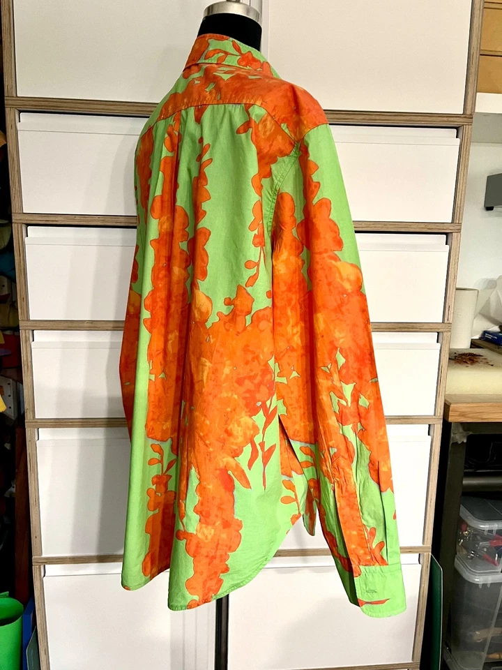 -0039- Italy Hemd Gr. XL Hemd Bluse Orange Grün Langarm relaxed gepflegt - Bild 3 von 4