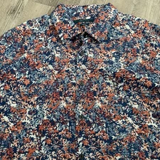 Perry Ellis Shirt Big Tall Mens XLT Blue Orange Floral S/S Cotton Stretch