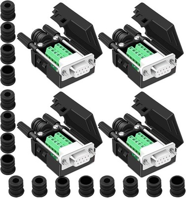 4PCS DB9 Female Breakout Connector,DB9 Solderless RS232 D-SUB Serial to black 