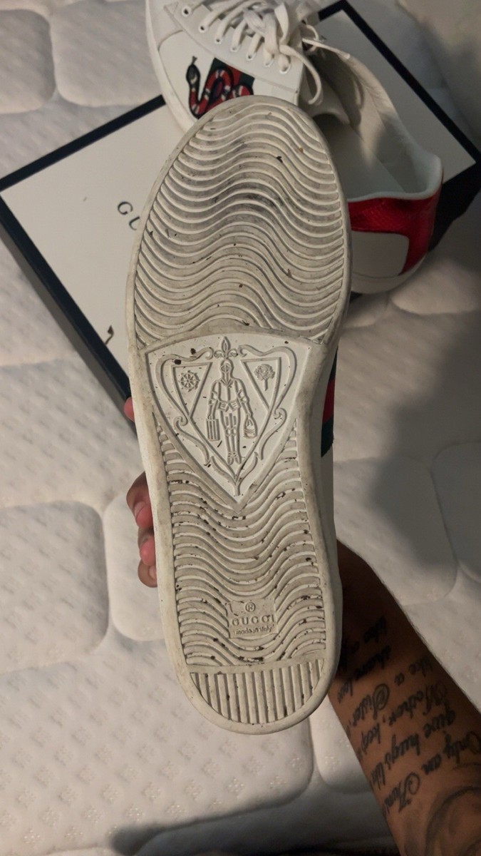 Gucci Ace Embroidered Snake White Leather Lace-Up Low-Top Sneaker
