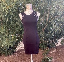 GUC Free People Black Bodycon Dress Embroidered Detail Sz XS FREE SHIPPIN
