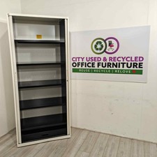 Tall Office Tambour Cupboard, 5 Adjustable Shelves, White, H2100mm