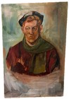 VTG Oil Painting Portrait Handsome YOUNG MAN w CAP Green SCARF  Gay Interest — photo 2