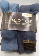 Gold Toe Men's Crew Socks Thick 6 Pair  Size 6-12.5 Blues/ Black Premier Casual