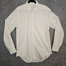 Calvin Klein Mens Slim Fit Performance Non-Iron Long Sleeve Dress Shirt Cream