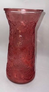 Vintage AE LUXE Pink Floral Pressed Glass 9.75” Vase Textured Mid Century