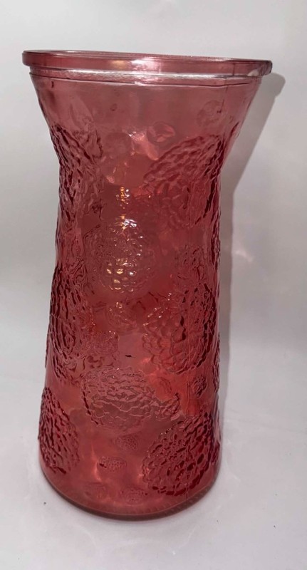 Vintage AE LUXE Pink Floral Pressed Glass 9.75” Vase Textured Mid Century