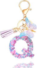 Purple-Blue Pink Green Resin Alphabet Initial Letter Keychain Tassel Butterfly K