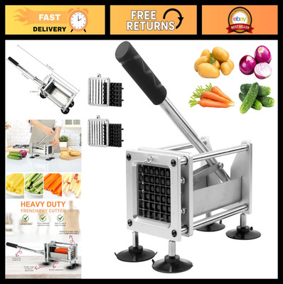 Professional French Fry Cutter - Stainless Steel Potato Slicer with 1/2'' & 3/8''