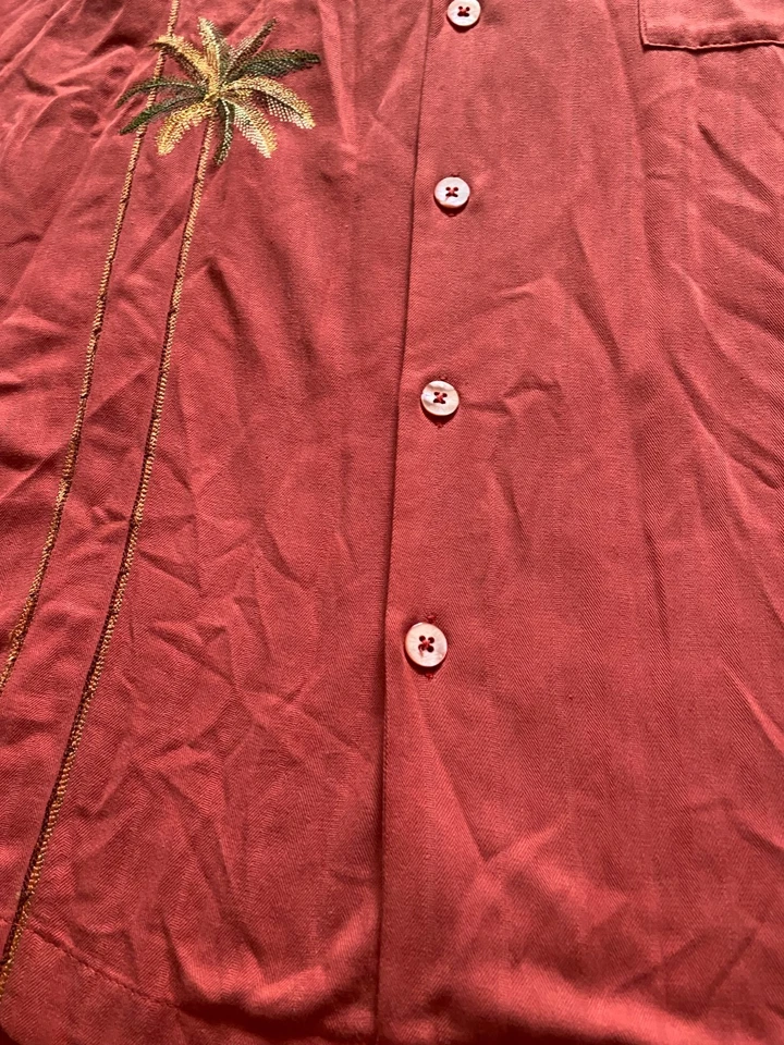 Мужская рубашка Luau из шелковой смеси с коротким рукавом на пуговицах из пальмы оранжево-коричневая размер L - Изображение 2 из 4