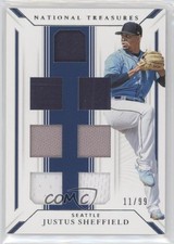 2019 National Treasures Game Gear Material Sevens 11/99 Justus Sheffield 5x8