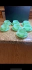 Fire-King Jadeite "Alice" 14pс Cup & Saucer Set - Rare Floral Garland - Mint