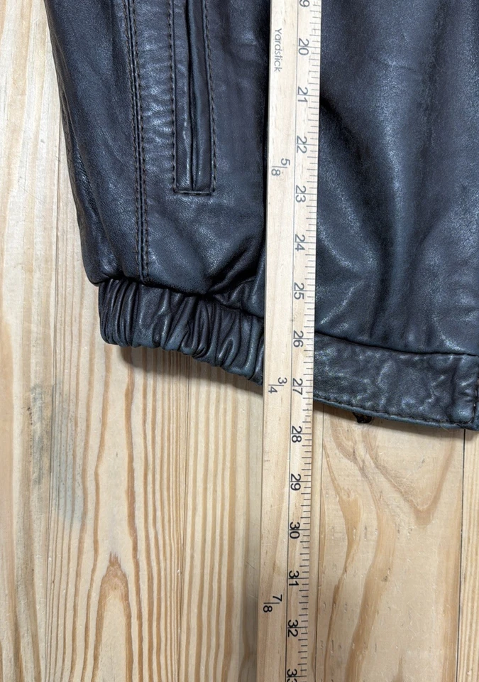 De Colección Izod Chaqueta de Bombardero de Cuero Genuino para Hombres L Marrón Forrado Bolsillos Interiores Cremallera Foto 4 de 4