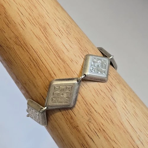 Vtg Sterling Silver Floral Panel Bracelet 14.36g Fine Jewelry 7" Spring Ring