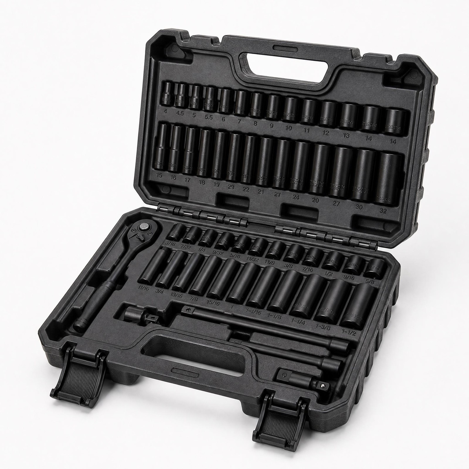 55Pcs 1/4" Drive Impact Socket Set – SAE (5/32"-9/16") & Metric (4-15mm) Sockets