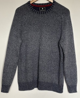 JOHN PARTRIDGE Lambswool Blend Pullover Herren Large Grau mit Ellenbogen Patches Wolle
