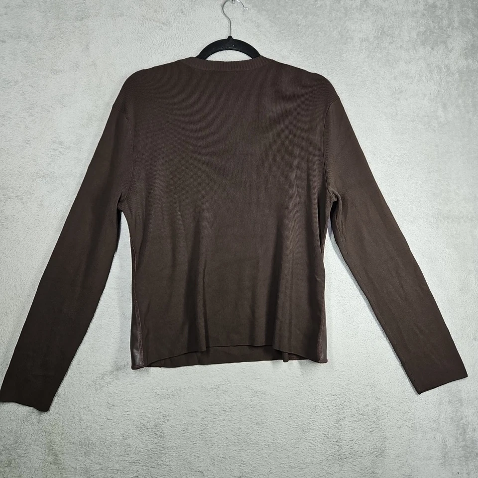 Top largo Slv Cyrus Rich marrón chocolate tejido líquido paneles de ajuste de cuero talla XL  Foto 2 de 4